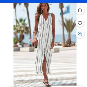 LASCANA Maxi Dress Button Down Striped Size 14 NWT